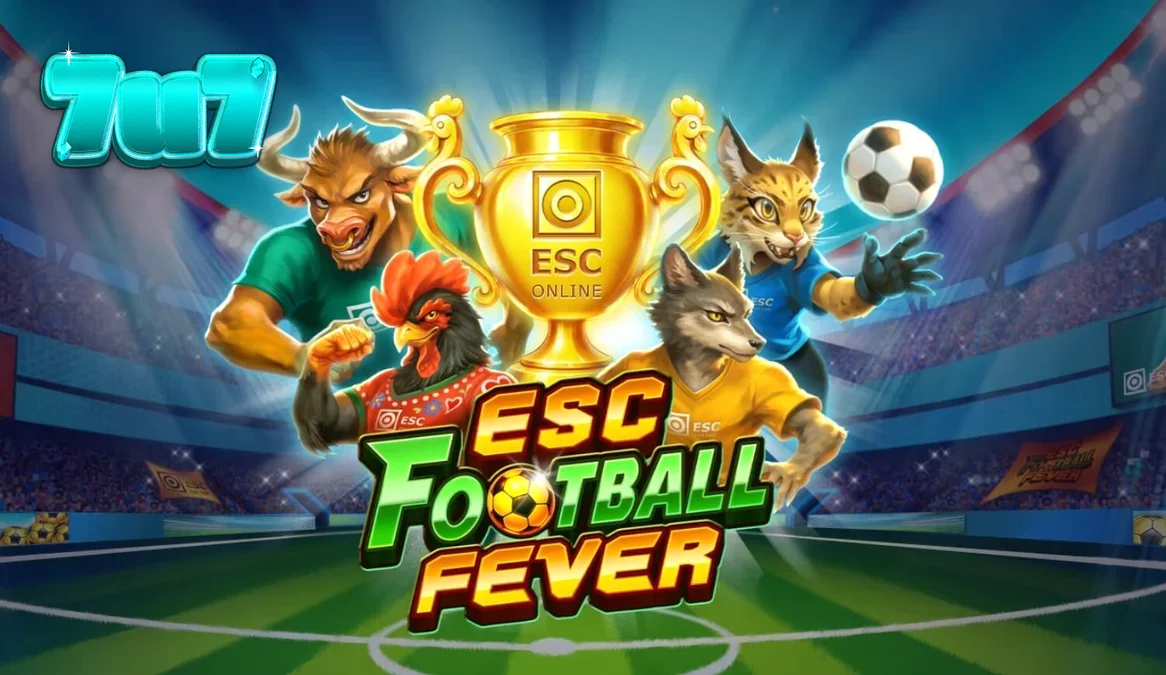 ESC Football Fever slot machine interface showing football stadium theme